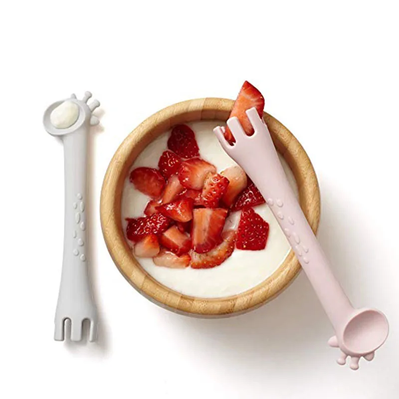 

BPA Free Soft Silicone Baby Spoon Fork Training Set Cuchara de bebe Infant Toddler Utensils for Mealtime and Self Feeding, Customized
