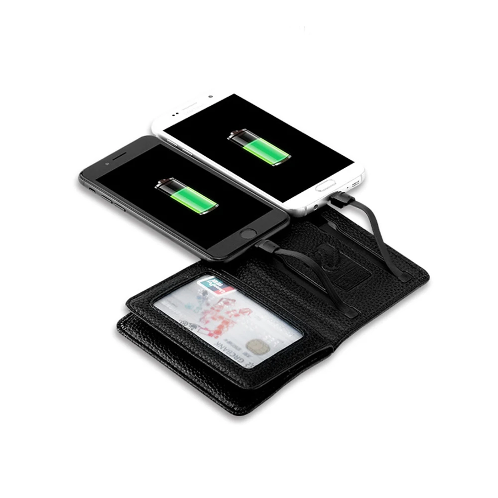 

Dual USB Output Port 2 in 1 Leather Wallet Slim Power Bank 4000mAh Mobile Power Portable Purse