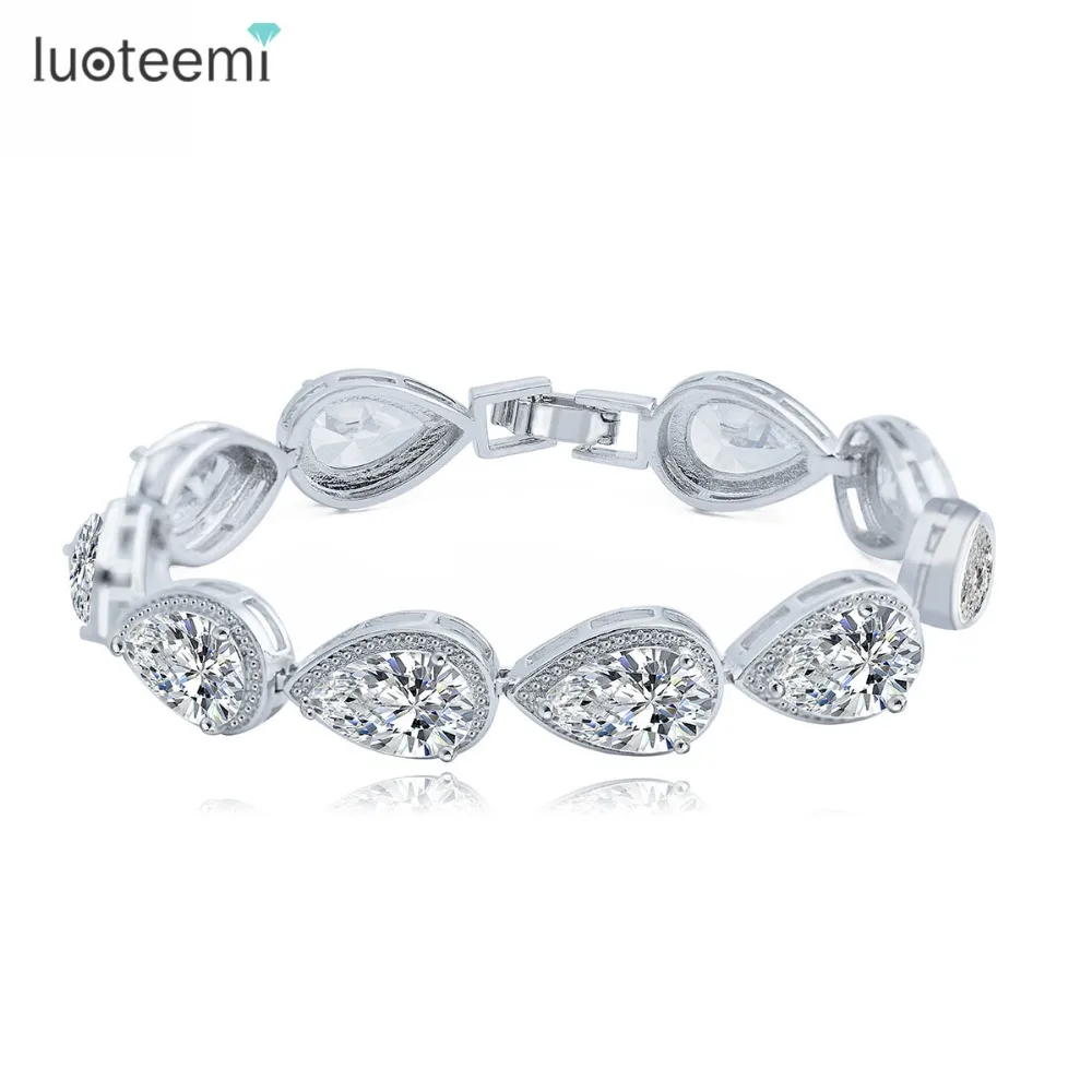 

LUOTEEMI Platinum Plated Fashion 2016 2Colors Elegant Women Waterdrop Shaped Cubic Zirconia Statement Tennis Bracelet Women, N/a