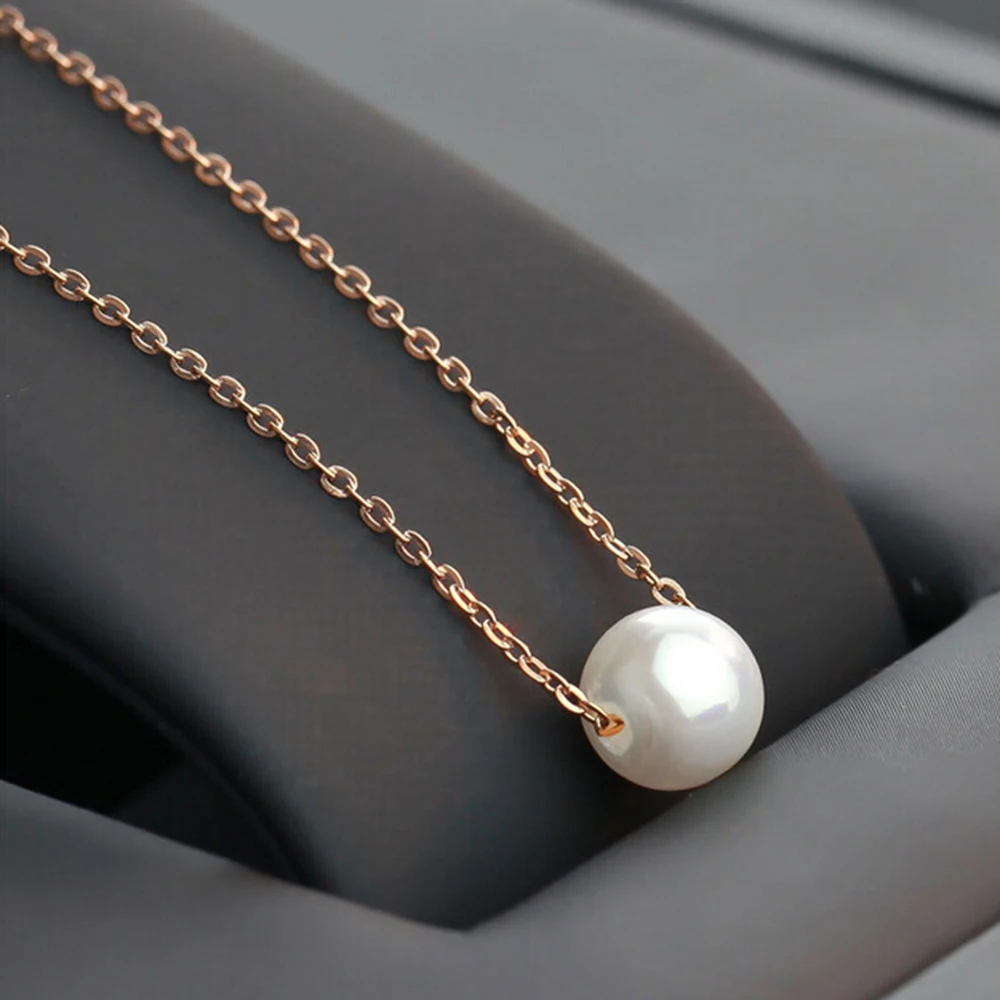 

Wholesale Jewelry Rose Gold Plated Stainless Steel Pearl Necklace