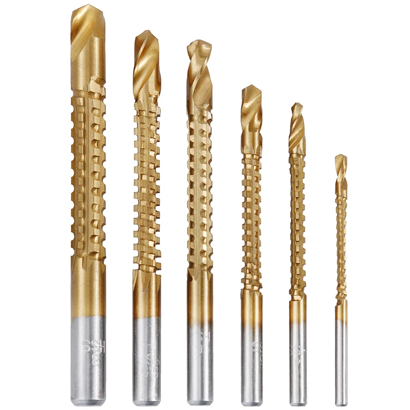 

6pcs Titanium Coated Drill Bit Woodworking Metal Plastic saw drill bit set household tool