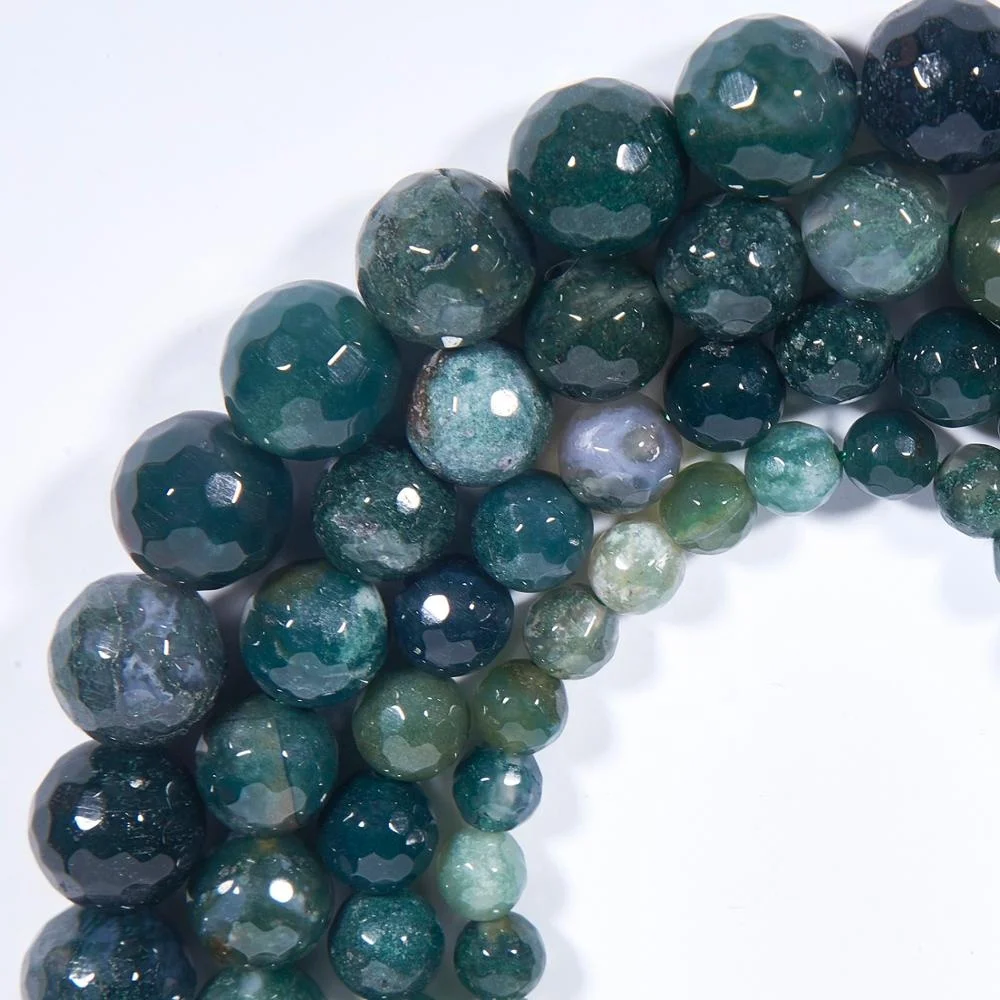 

Wholesale Natural Moss Agate Cutting Faceted Well Polished Beads for Jewelry Making Moss Agate Loose Beads