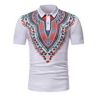 

White African Printed Short Sleeves Polo Collar African Blouse Men Clothing