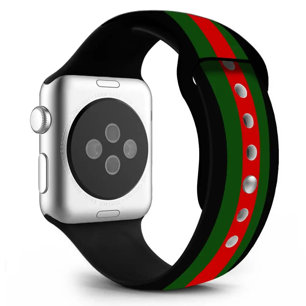 

black green red nitrile black rubber watch band for apple watch, Black stripe;white stripe