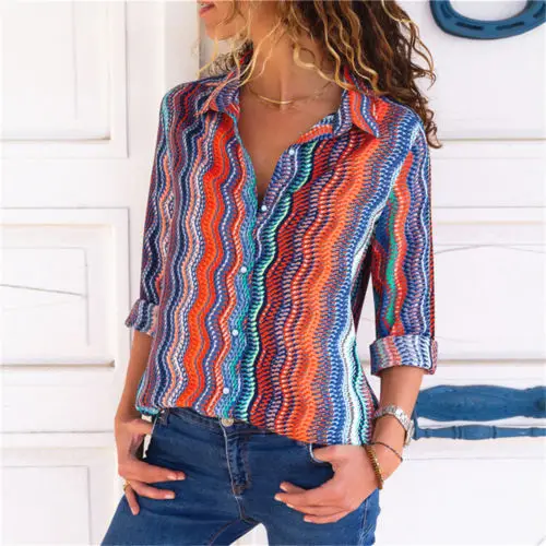 

Stripe Design Fashion Women's Long Sleeve Printing Blouse Ladies Shirt Tops Wholesale Printed Camisas, Custom color