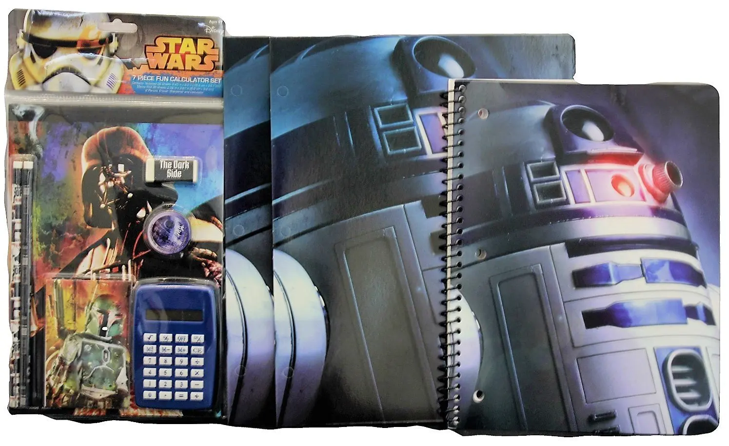 Star Wars R2D2 Back to School Classroom Supply Bundle for Elementary through College Students: 1 Spiral Notebook, 2 Pocket Folders & 7pc Calculator Set (2 Pencils, Erasers, Notepads & Sharpener)