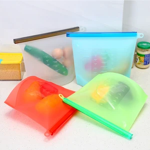 Image of 4 packs colors Foldable reusable Food grade silicone Vegetable meat fish food storage bag