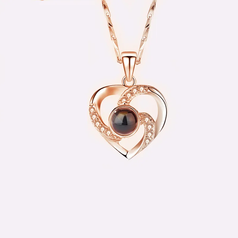 HOT 2019 Projection 100 Languages I Love You Necklace For Women Love Memory Wedding Heart Crystal Pendant Necklace Choker Gift