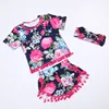 Full Printed Flower Export Baby Clothes For 1st Birthday Baby Girl Outfit Shirt Set Kids Girls Summer
