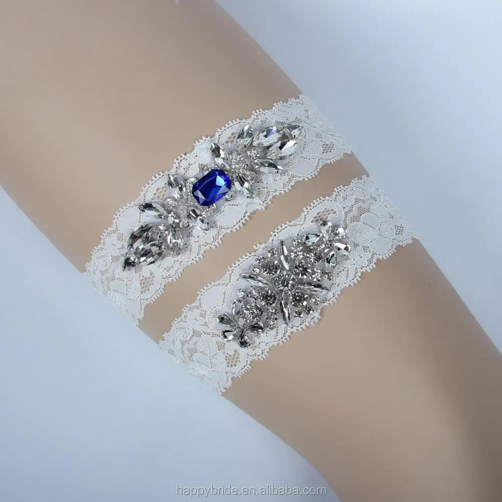 

Original Design Clear Crystal Beaded Applique Wedding Garter Set Bride Garter Set Handmade HY1014, Refer picture