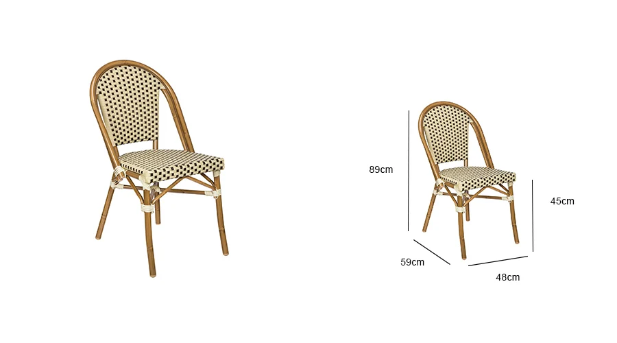 Elegant aluminum bamboo look french cafe rattan bistro chair (E200779SIDE)