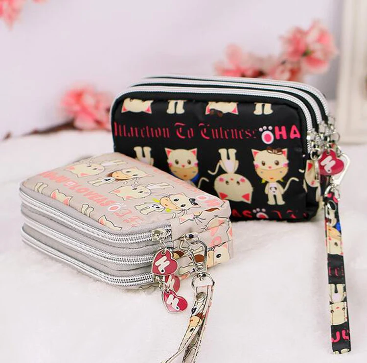 

new product ideas 2018 3 zippers canvas women phone case wallet latest mobile phone case wallet, 30 colors in storage and custom color is workable