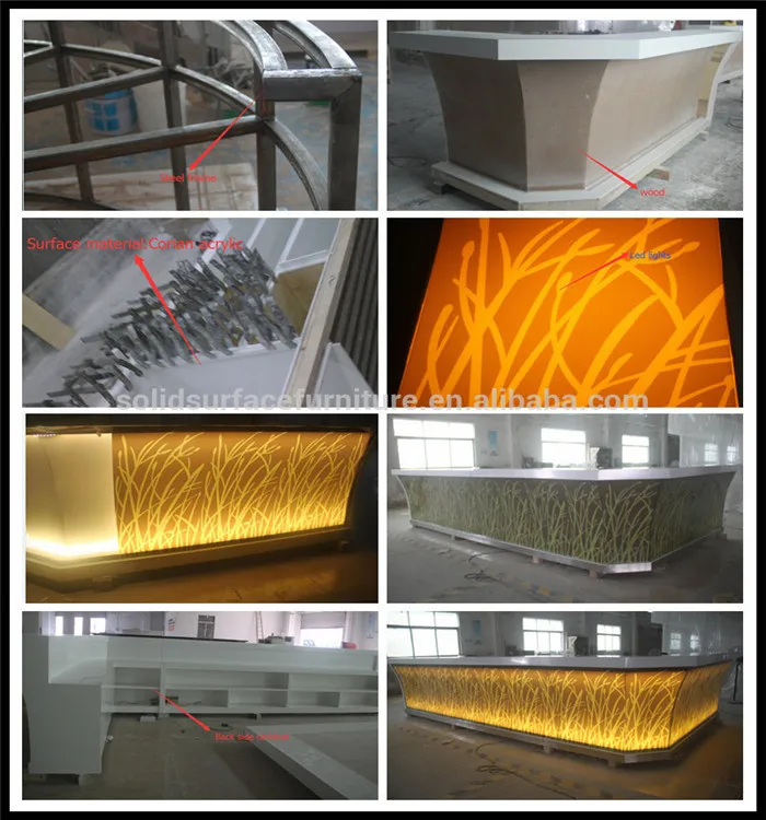 Customized solid surface illuminated led bar counter designs