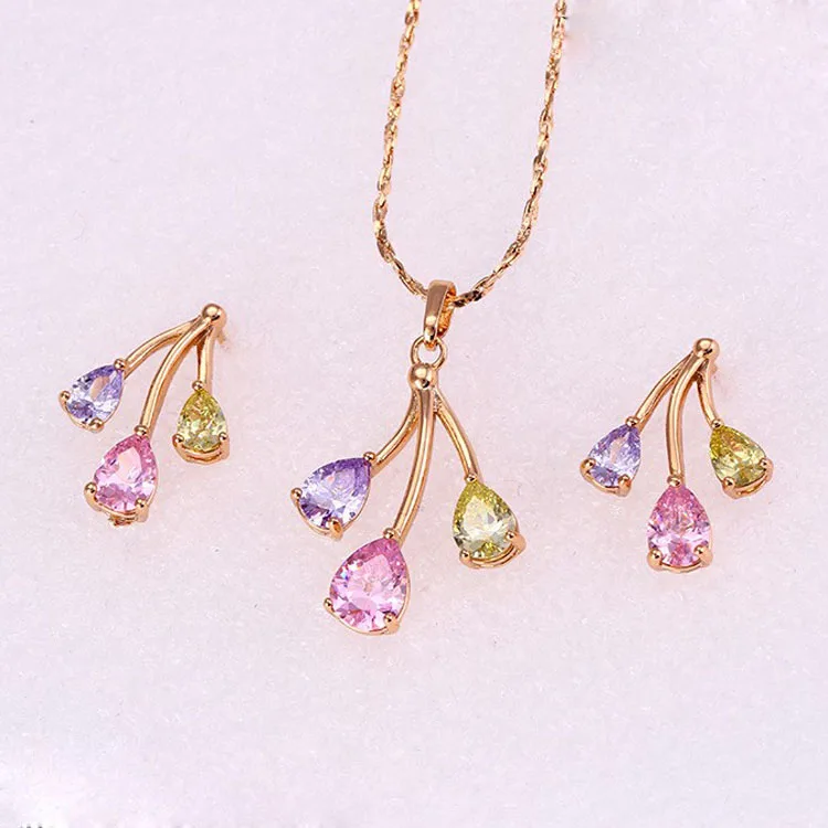 

62082-Xuping 18K Gold Plated Colorful Woman Brass Jewelry Set