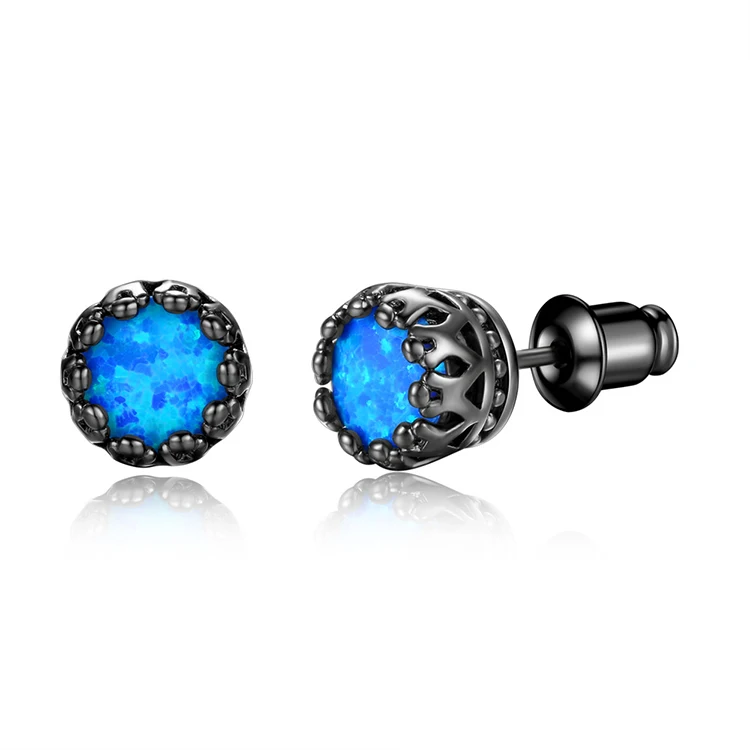 

Cute Round Opal Stone Inlay Stud Earrings For Women Black Crown Earrings Fashion Jewelry Gift (KER114), Same as the picture