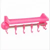 Multi-fuction Strongly affixed wall-mounted plastic storage basket rack with 4 hooks / Multipurpose Kitchen Bathroom Shelf