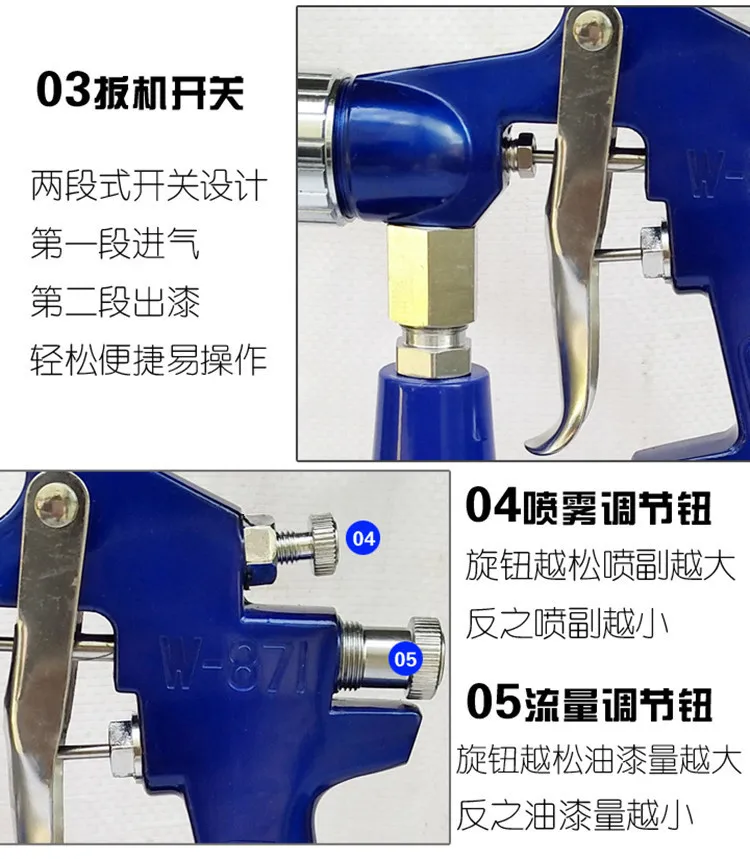 W871 Air Spray Gun Wall Latex Paint Sprayer Viscosity Glue Pneumatic