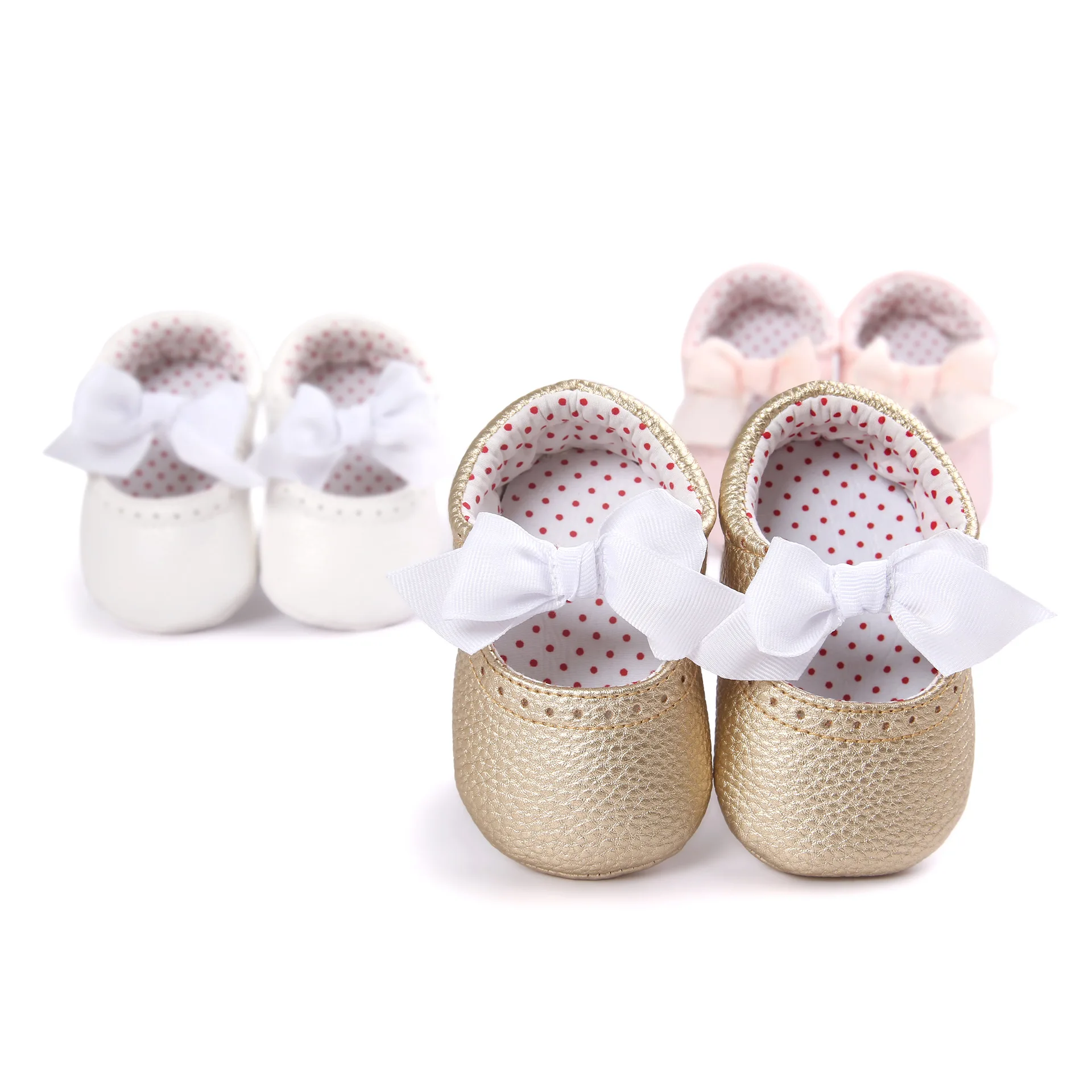 

6232 Newborn Baby PU Leather Baby Girl Infant Princess Shoes Solid Color Bow Soft Soled Non-slip Footwear Crib Walkers Shoes
