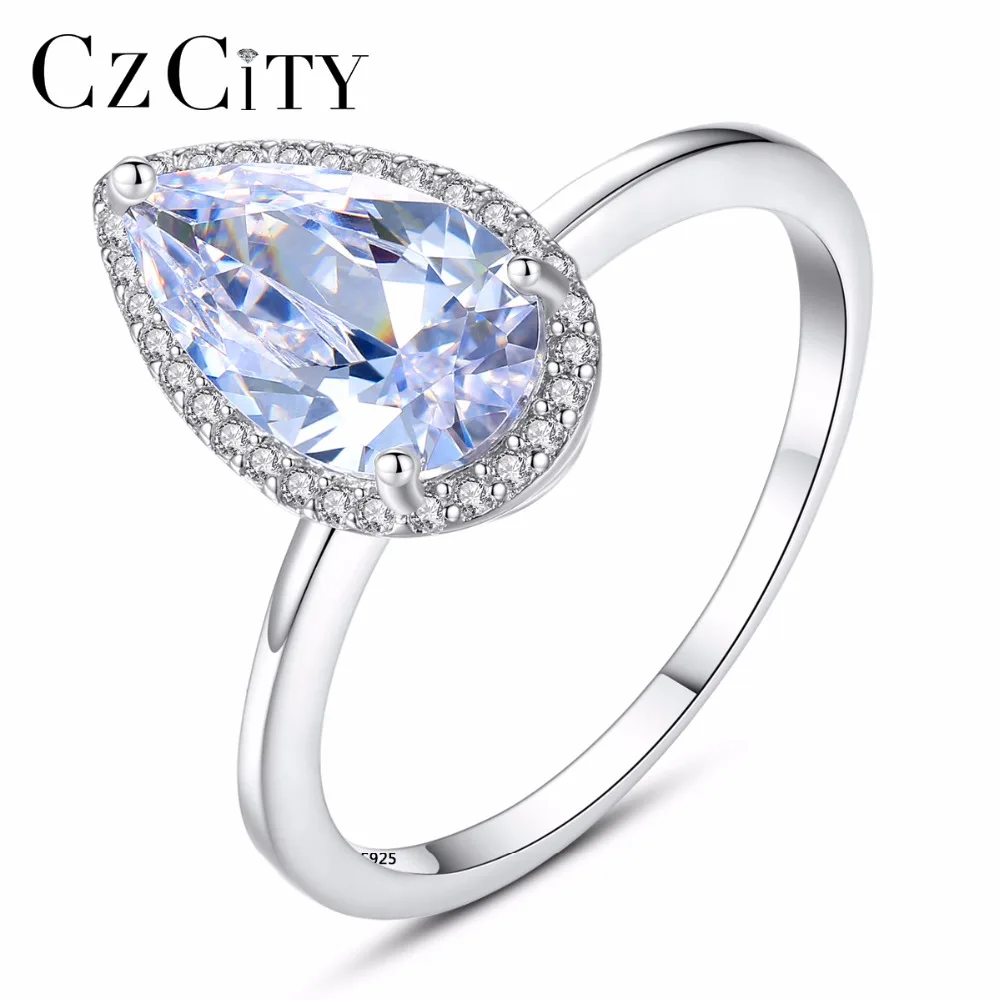 

CZCITY New Arrivals Sterling Silver 925 Engagement Wedding Ring With Water-drop Shape 3A Zircon Crystal Stone For Women Girl