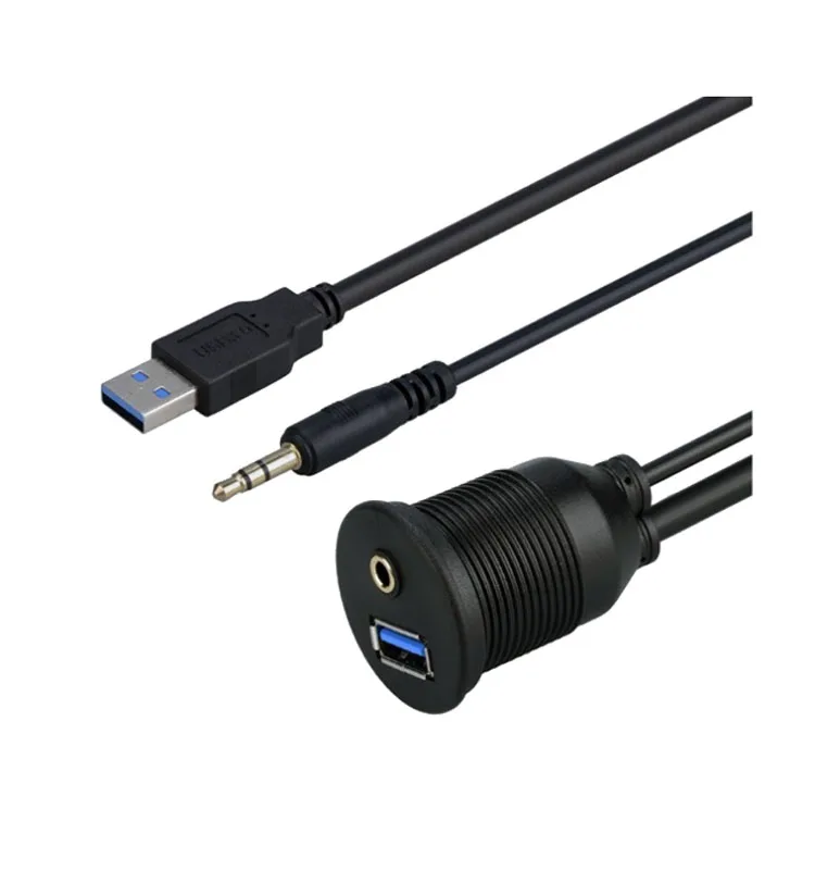 Car Dashboard Flush Mount Usb 3.5mm Aux Extension Cable Lead Mounting