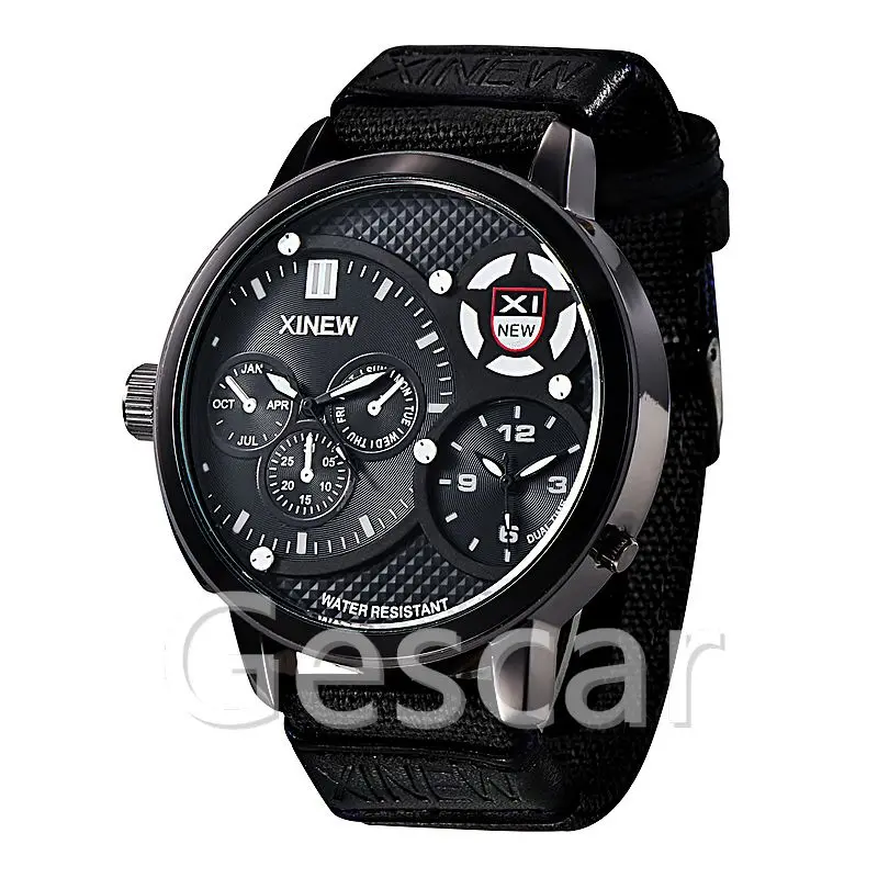 

XINEW-5916 fashion charming man sport nylon watch wrap quartz outdoor wristwatch double movement casual watch, 5 colors