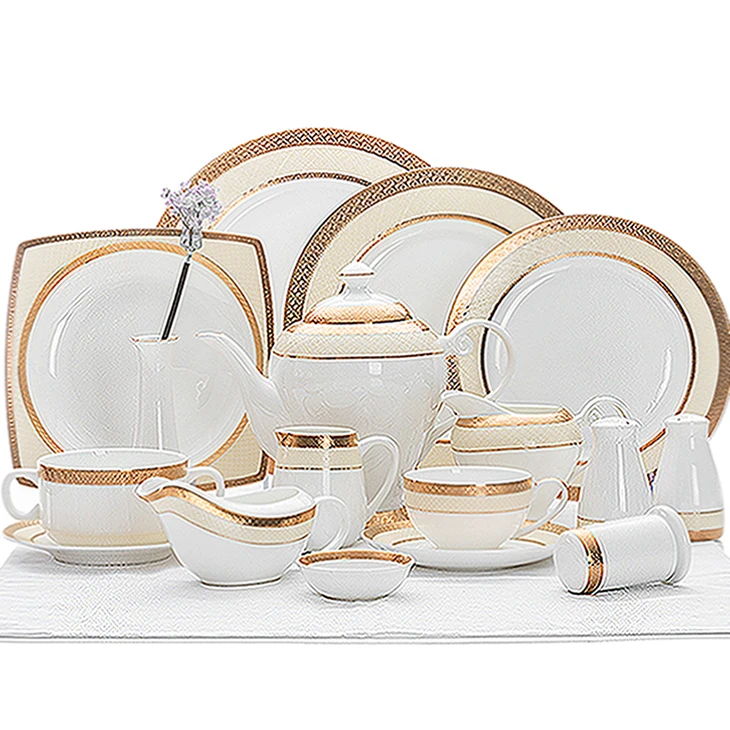

Bone China Restaurant Dishes Plates White Gold Dinnerware Sets Porcelain Dinner Set, Gold, as picture showed