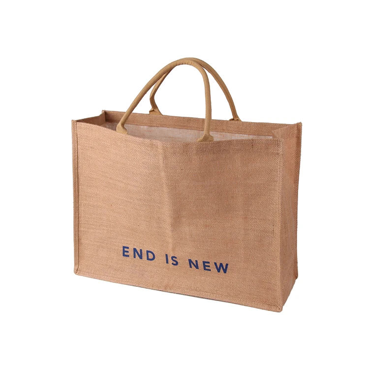 

MOQ 100pcs Custom Logo Printed Heavy Hessian Made Eco Recyclable Burlap Fashion Designer Tote Reusable Shopping Jute Bags