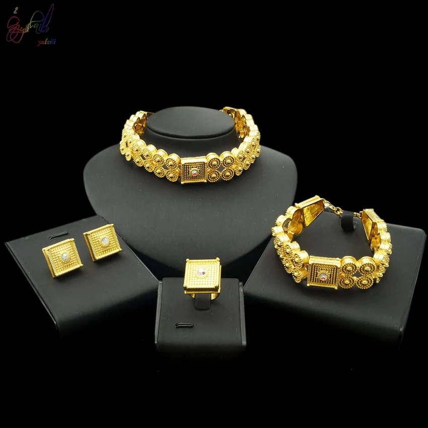 

YULAILI Brazilian Light Yellow Gold Plated Jewelry Set Within Necklace Bracelet Earring Ring