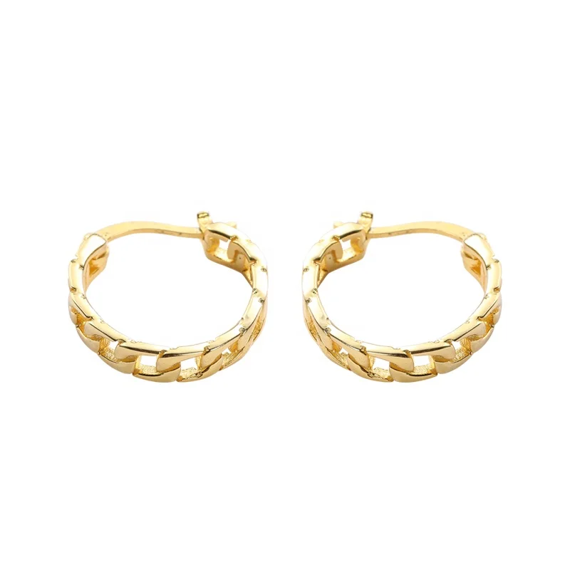 

Fashion Link Chain Hoop Earrings 925 Sterling Silver Gold Plated Cuban Link Earrings Women