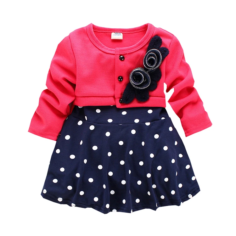 New One Piece Baby Girl Dresses Long Sleeve Red Dot Autumn Dress Design
