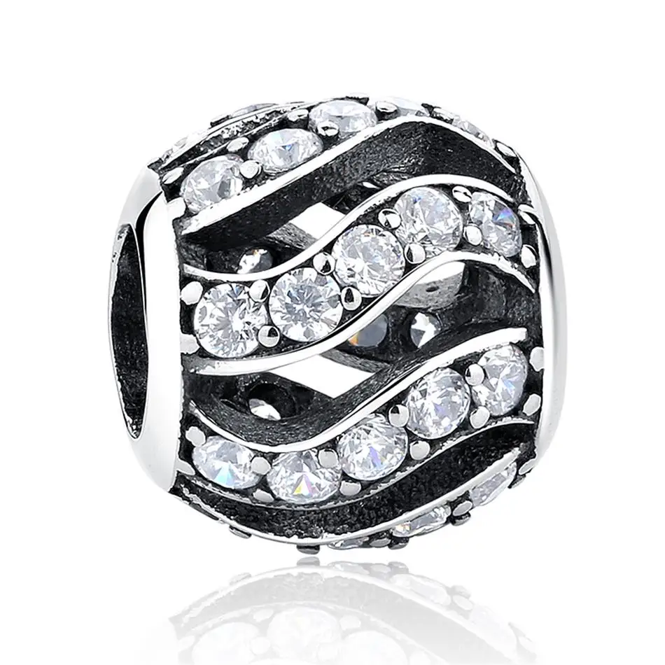 

Authentic 925 Sterling Silver Charm With Zircon Hellow Bead Charms Fit Original Bracelet Necklace Making Jewelry