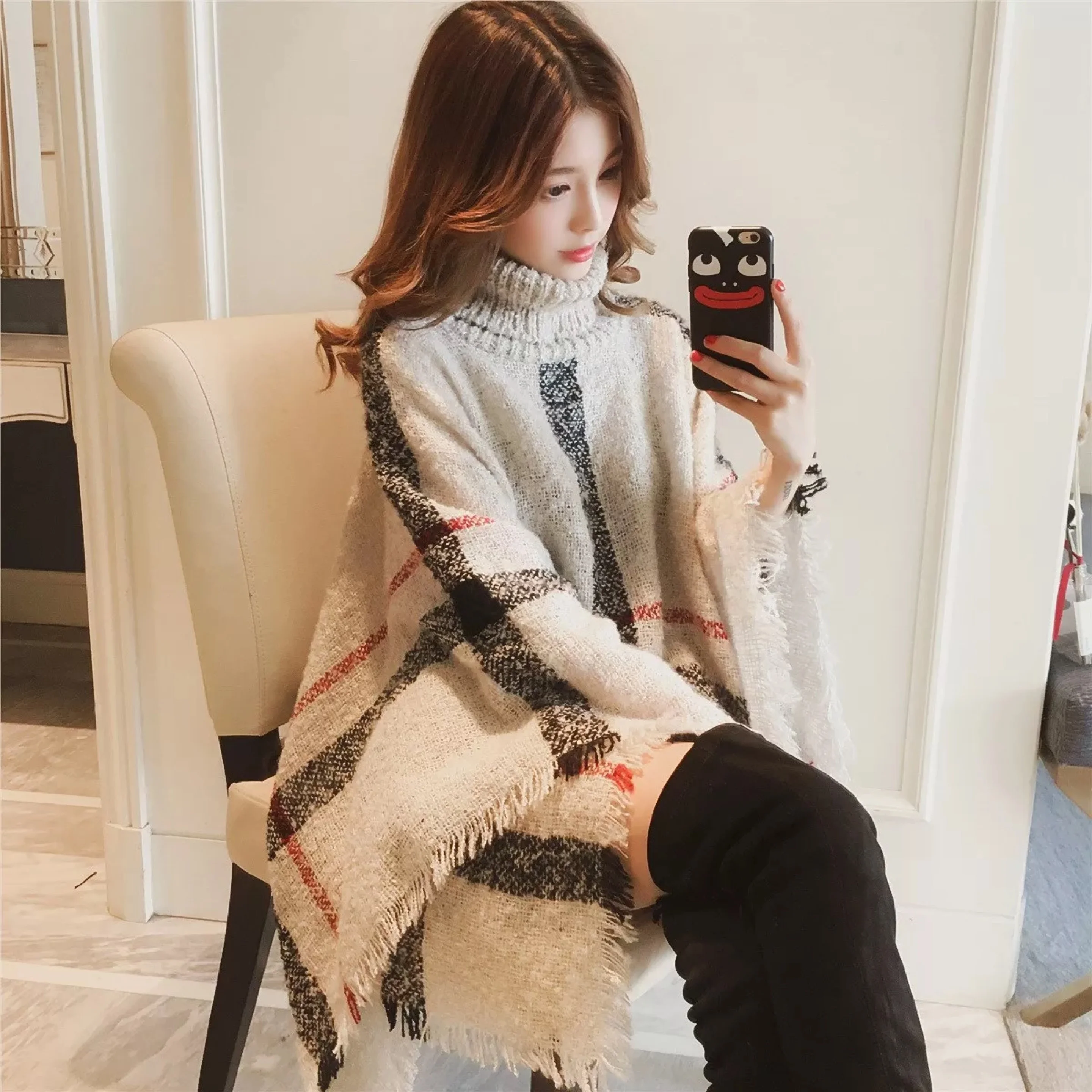 

Factory Outlet Tassel Fashion Knitted Turtleneck Women Sweaters Mujer Poncho Mexicano Pullovers Jumper