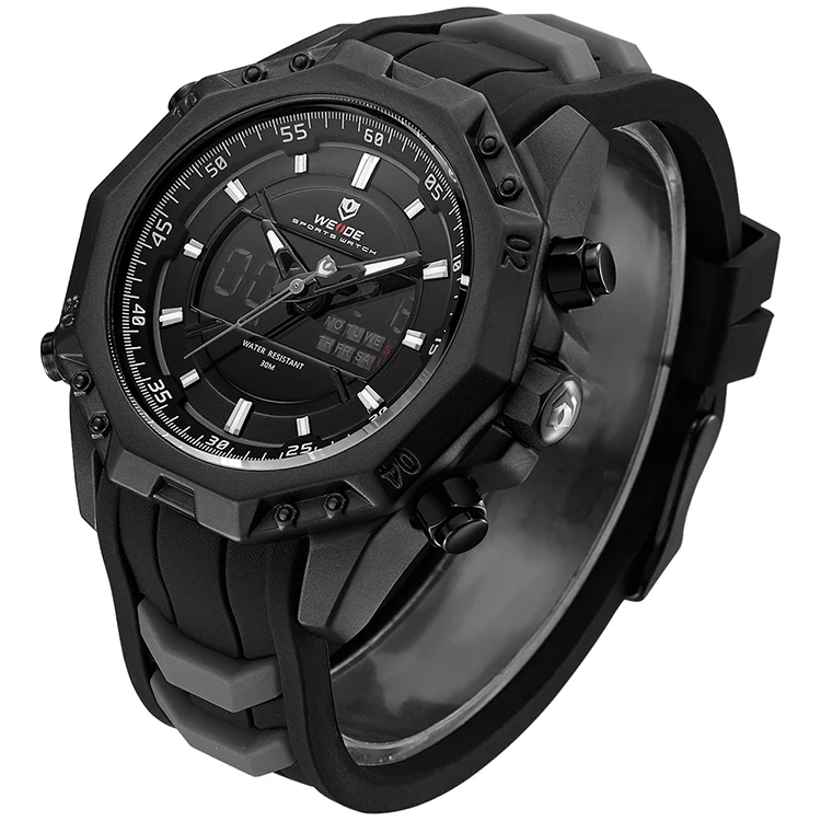 

WEIDE Men's Military Sport Watch Quartz Digital Black Strap 3ATM Water Proof Men's Watch Wrist With Silicone Strap