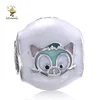 Europe Fashion 925 Sterling Silver Lovely Cat Enamel Charms Beads For Snake Bracelet Animal Beads DIY Jewelry Making