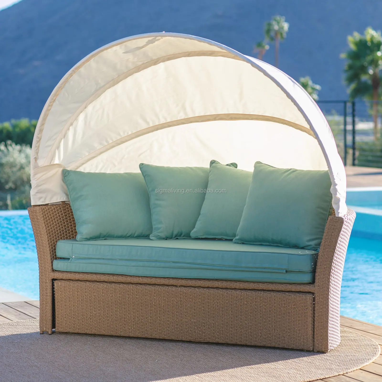 Wicker round daybed  Wicker Furniture Porch Swing sofa bed sun lounger with canopy
