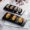 Black Ceramic Sushi Dishes Appetizer Plates Rectangular Serving Dish for Kitchen