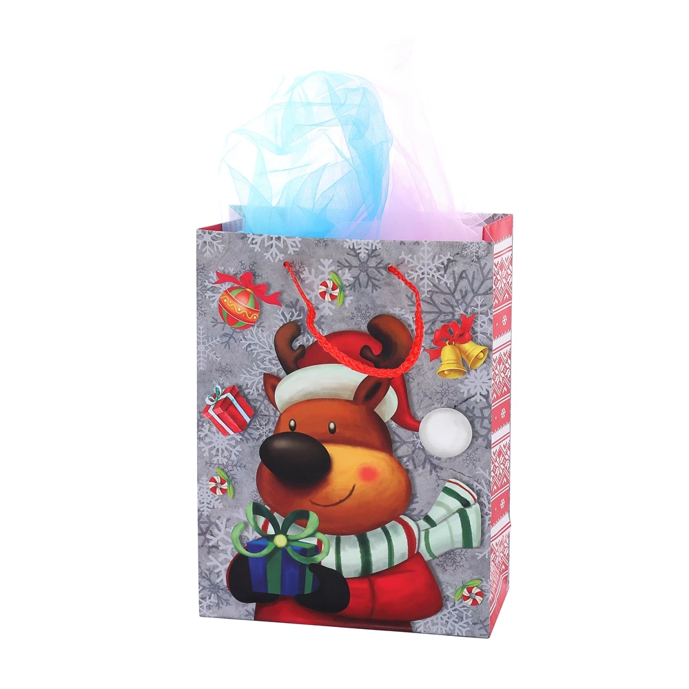 Special Design Cartoon Animal Heavy-Duty Christmas Shopping Gift Bags With Snow