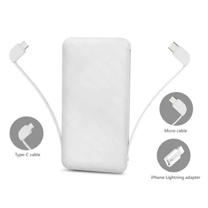 10000mAh Mobile Power Bank Built Cables iPhone Adapter