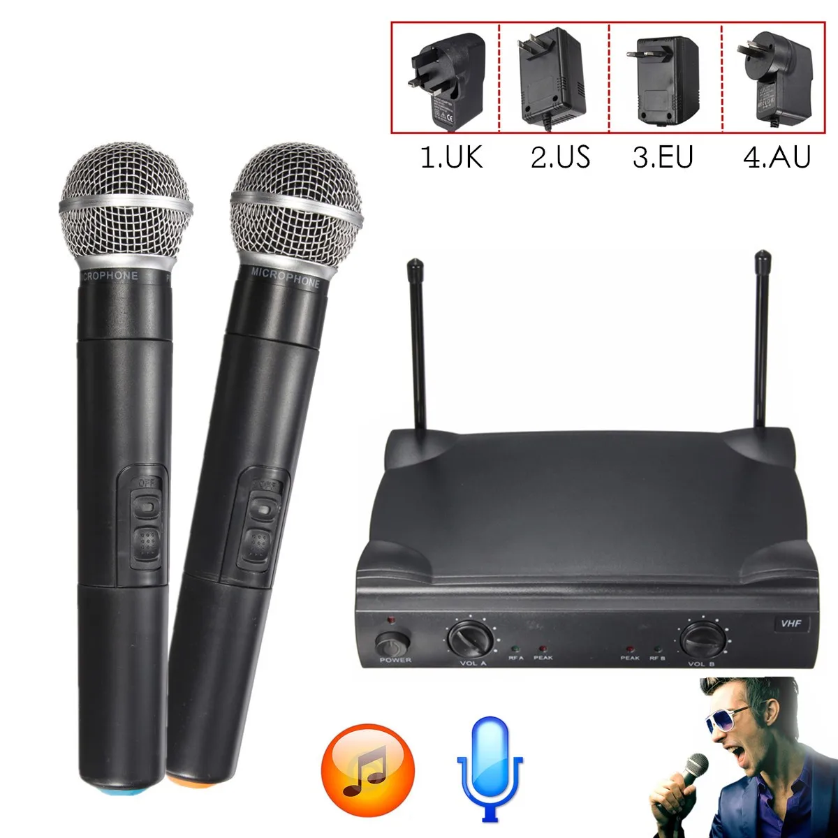 

Dual VHF Professional Wireless Microphone System Cordless Handheld with Receiver For Kareoke microphone Party KTV Studio