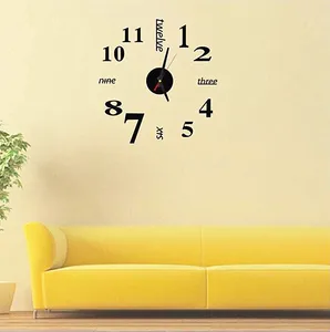 Image of Digital modern DIY large acrylic wall clock 3D mirror surface sticker home office decor