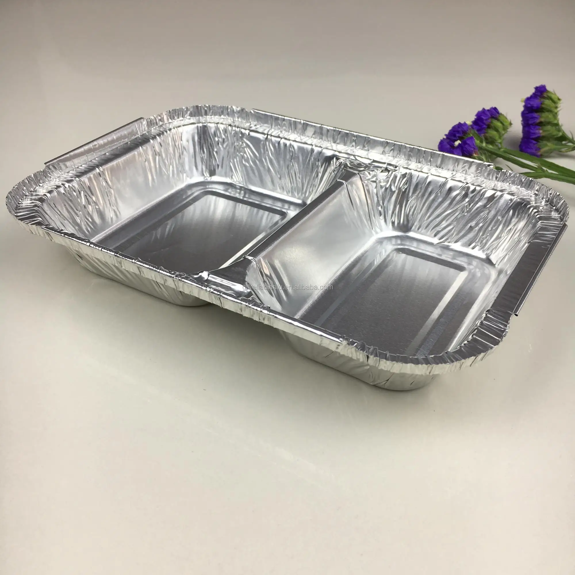 2 Compartment Microwave Safe Takeout Design 1.6lb Capacity Aluminum