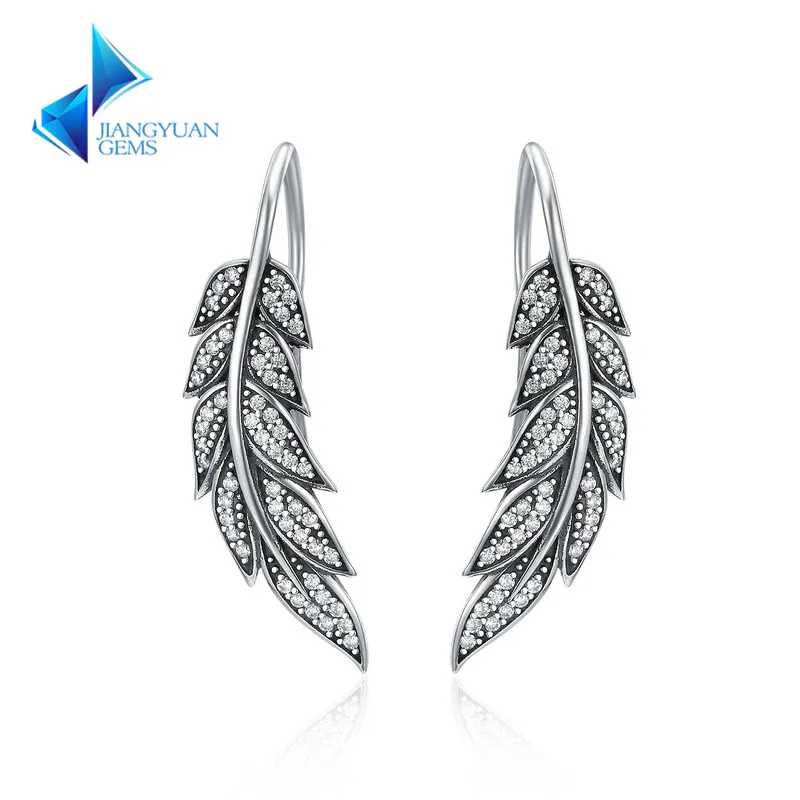

Hot Sale 925 Sterling Silver Vintage Feather Wings Long Drop Earrings for Women Jewelry