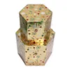 hexagon shape tower gift box gold paper printing luxury cardboard box SET OF 2 STORAGE BOX WITH ELASTIC