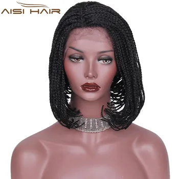 Short Braided Box Braids Wig Synthetic Lace Front Bob Wig Heat