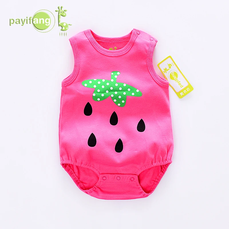 Pa yi fang Chinese baby clothing Sleeveless short summer baby clothes cartoon jumpsuit, Three colors can be selected