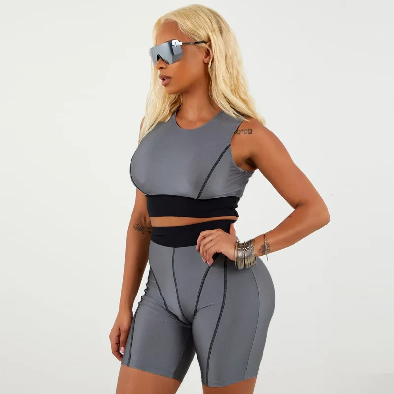 2 Piece Set Women Crop Tops And Biker Shorts Sweat Suits Sexy Club Outfits Two Pieces Casual Tracksuit Matching Sets Y11945