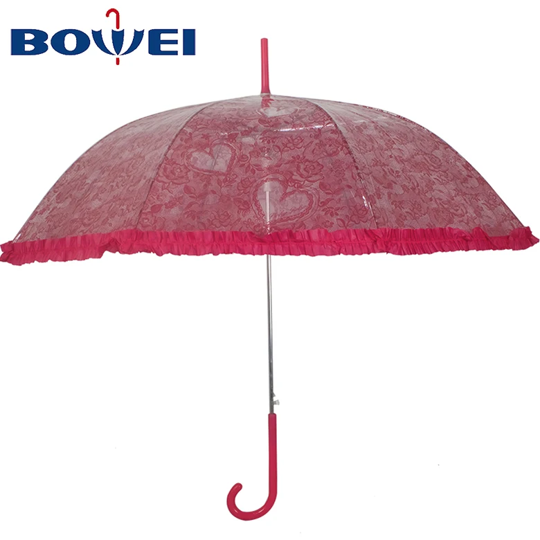 Factory supply flower design transparent poe lace umbrella wholesale clear