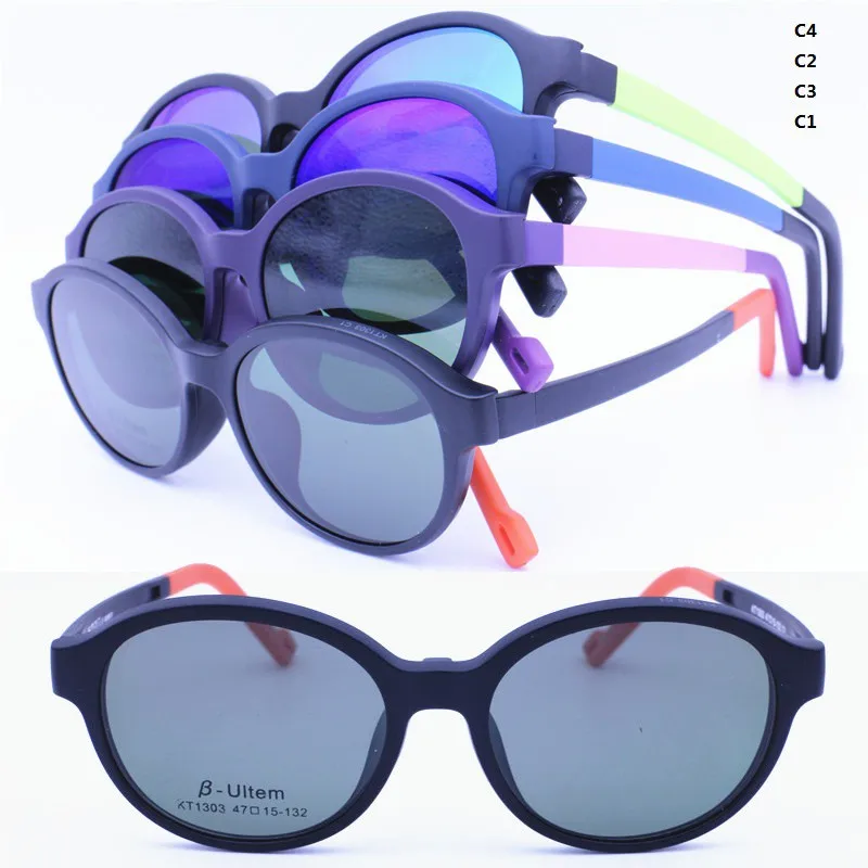 

Wholesales 1303 Child ULTEM oval shape opitcal eyeglasses frame with magnetic clip on polarized sunlens for girl