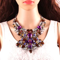 

12532 Dvacaman 2018 wholesale fashion rhinestone beaded pendant necklace chunky crystal statement necklace
