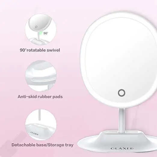 

OLAXER LED USB Rechargeable Oval Vanity Mirror Touchscreen Dimmable LED Light Makeup Mirror with 1X / 5X Magnification, White